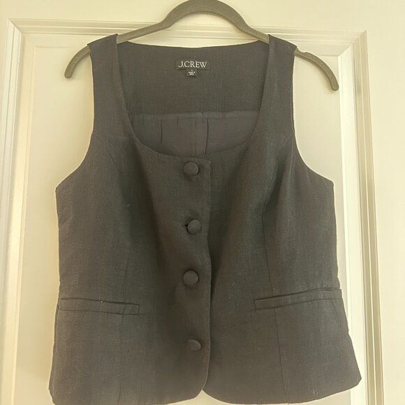 Size 2 J. Crew Scoop-neck linen blend vest in black - Picture 2 of 5